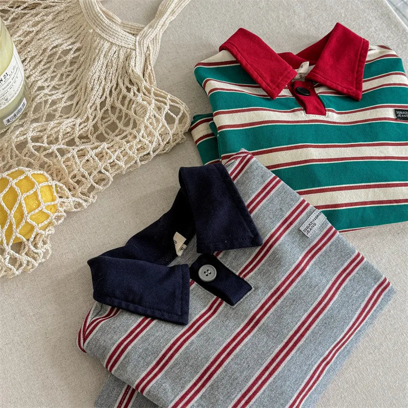 Striped Long Sleeve Polo Shirt