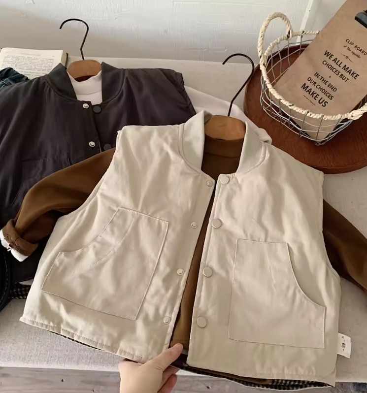 Sleeveless Reversable Plaid Vest Jackets