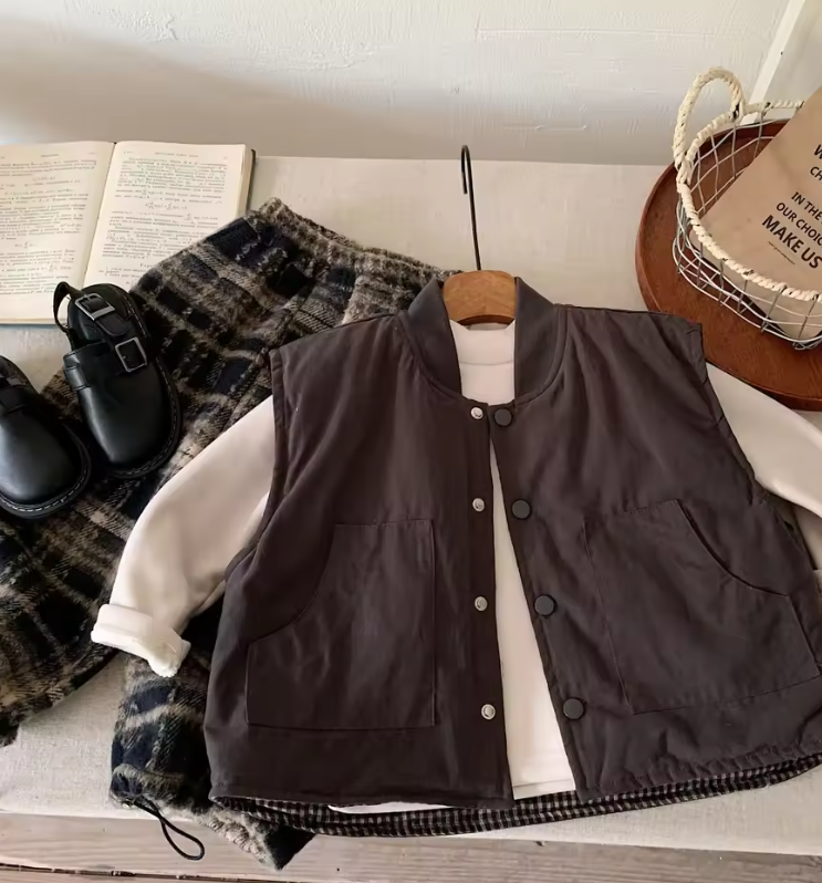 Sleeveless Reversable Plaid Vest Jackets
