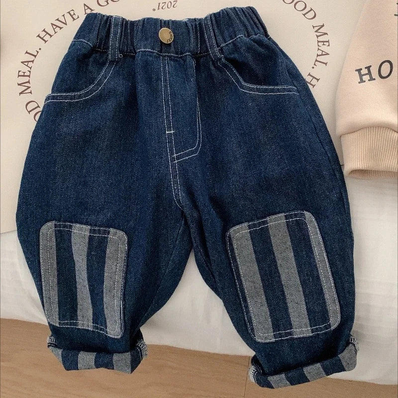 Deep Blue Stripe Pocket Denim Trousers