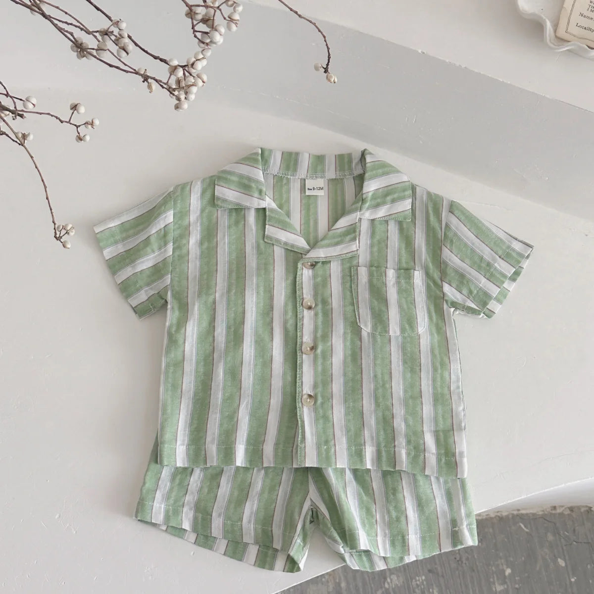 Green Summer T-shirt and Short Stripe Set