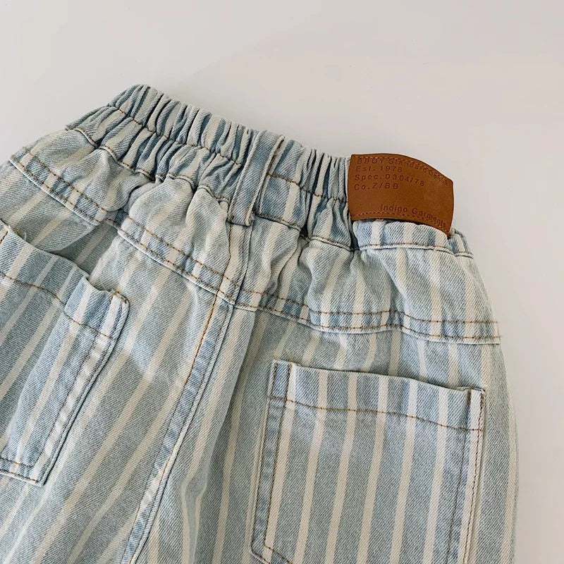 Loose Light Wash Denim Striped Jeans