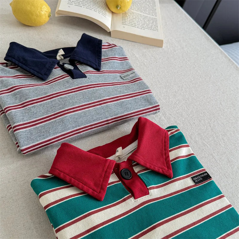 Striped Long Sleeve Polo Shirt