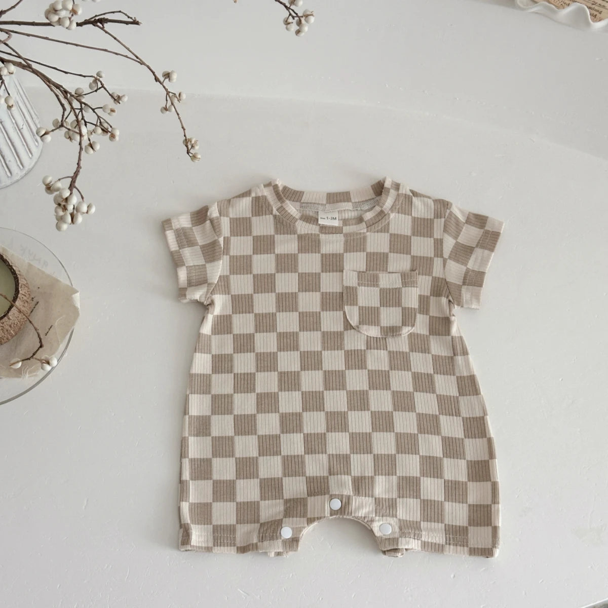 Beige  Checkerboard Romper