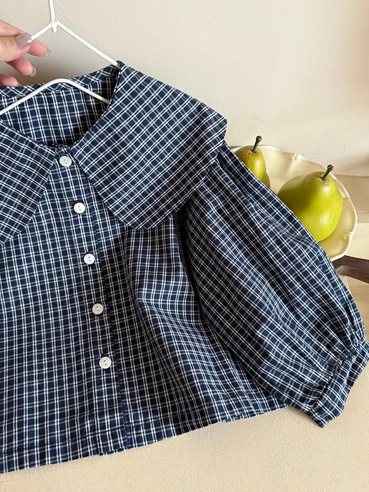 Plaid Long Sleeve Big Collar Shirt