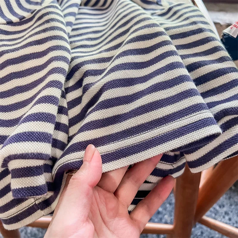 Thick Striped Long Sleeve Polo Shirt