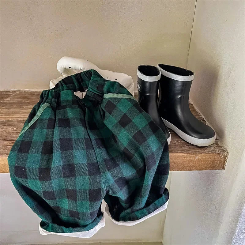 Loose Autumn Plaid Casual Trousers