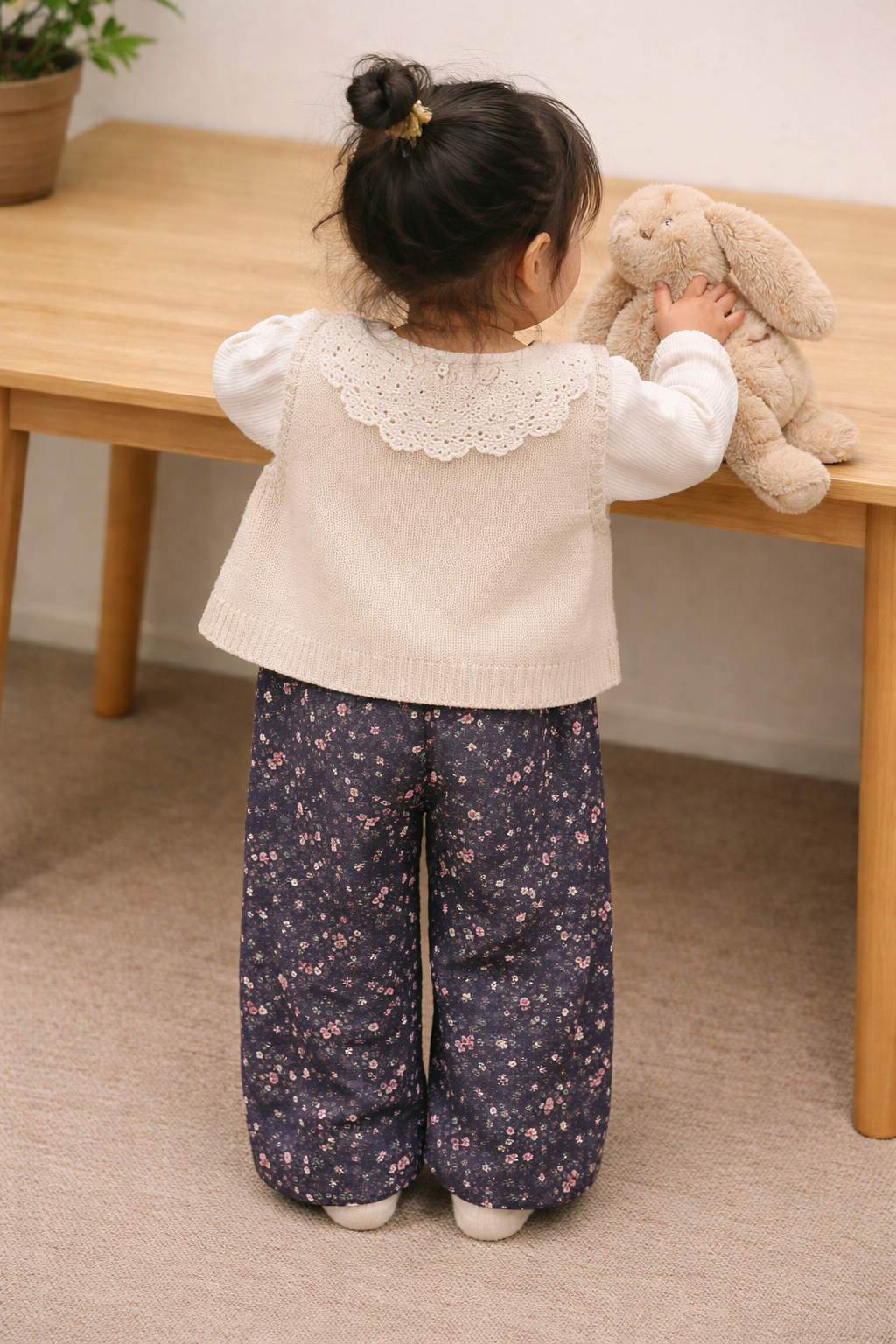 3-piece Knit Waistcoat Floral Trouser Set