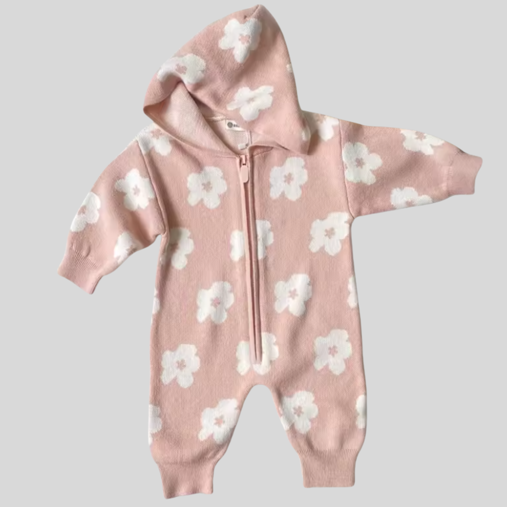 Little Trendsetters Blossom Knit Hooded Zip Romper