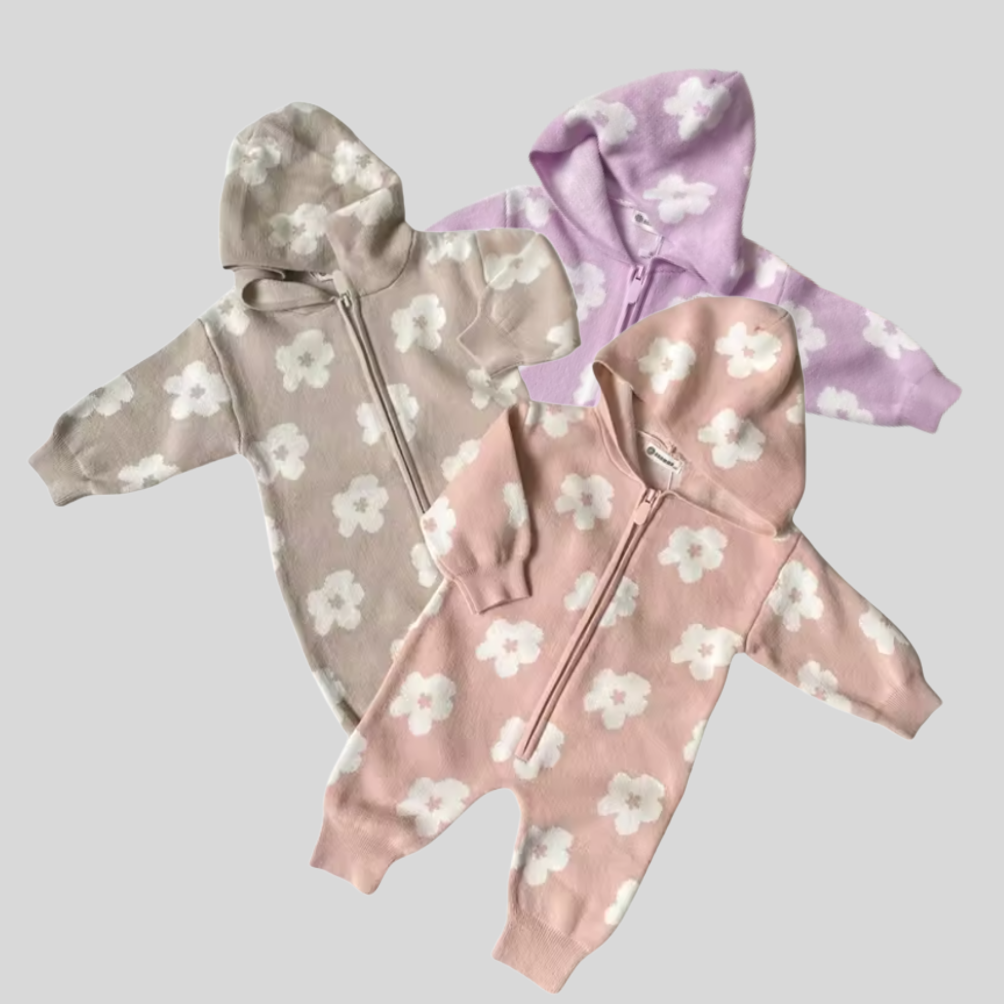 Little Trendsetters Blossom Knit Hooded Zip Romper