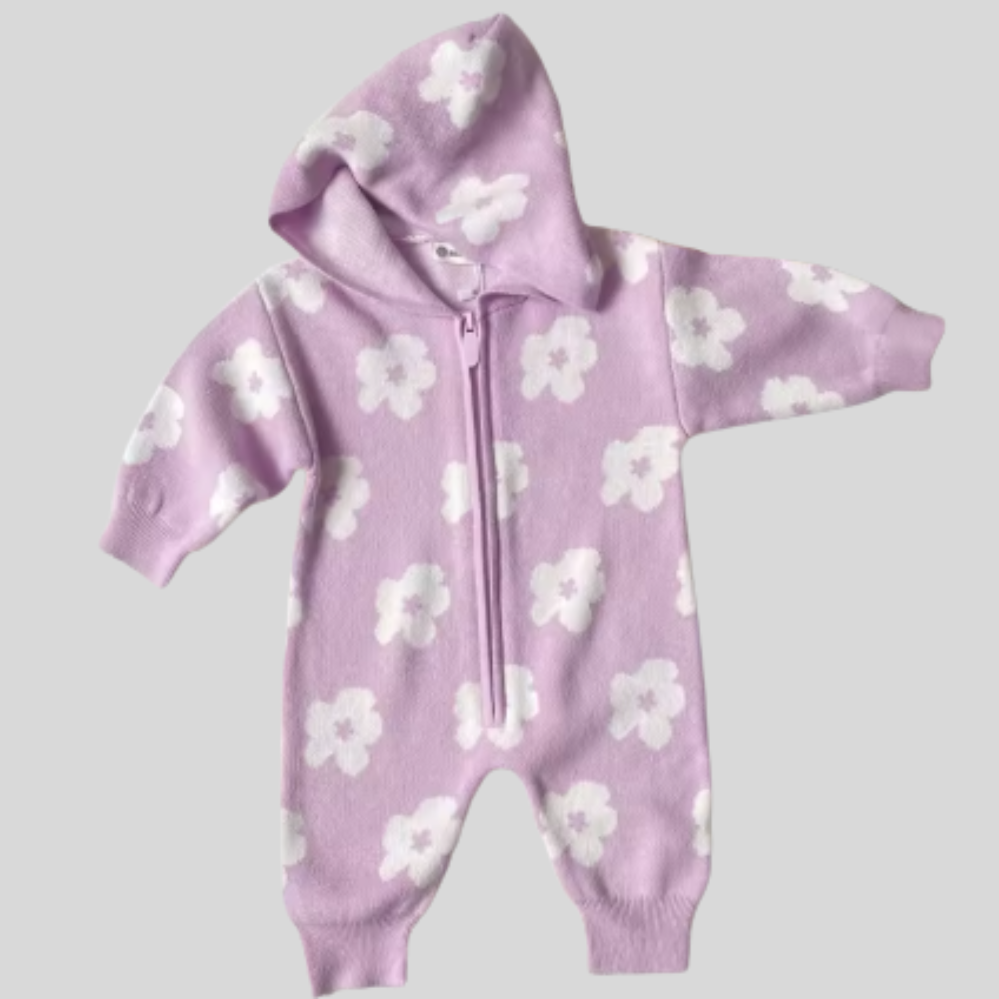 Little Trendsetters Blossom Knit Hooded Zip Romper