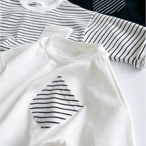 Striped Pocket Long Sleeved Loose T-Shirt
