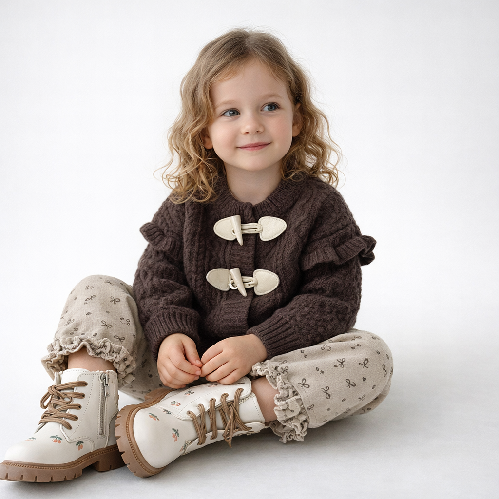 Thick knit Cardigan and Bow Trouser Set